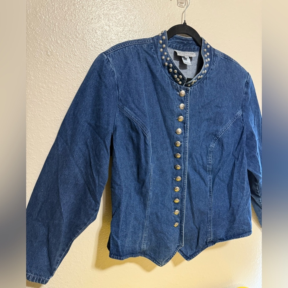Stonebridge Studded Denim Jacket Women’s 18W Dark Wash Button Front Cotton - Picture 4 of 5